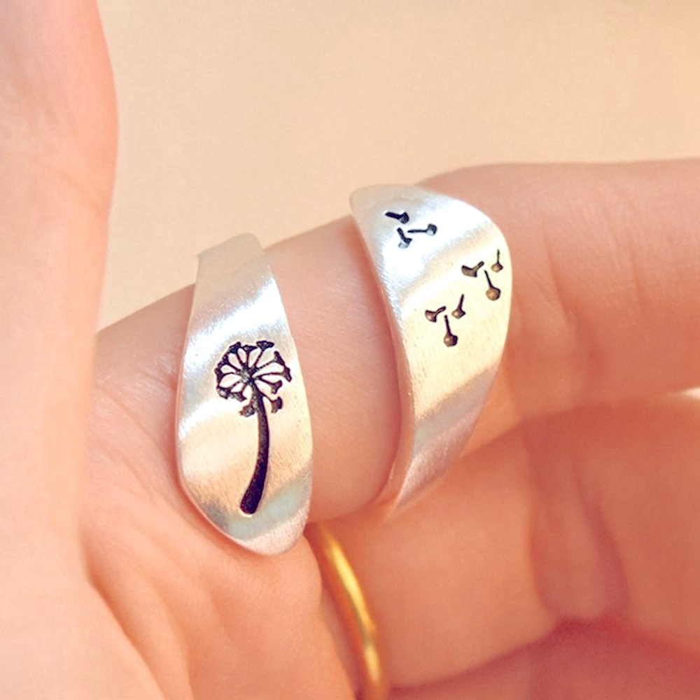 NEW Engraved Dandelion Wrap Ring 925 Sterling Silver - Picture 2 of 13